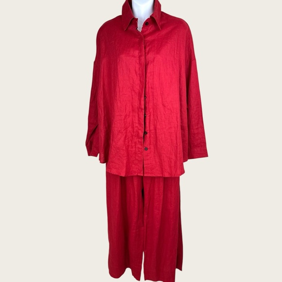 Lu.ciee‎ NWT 2 piece red linen pantsuit sustainable fabric size S/M - Picture 3 of 16